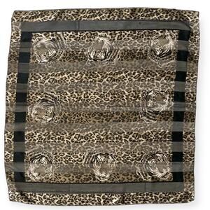 Tiger leopard animal print scarf, Large brown black square shawl, throw, or wrap